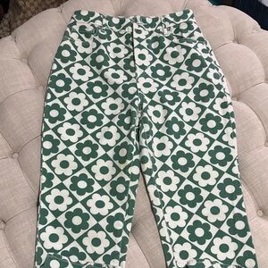 PacSun High Rise Jeans with Green and White Floral Design